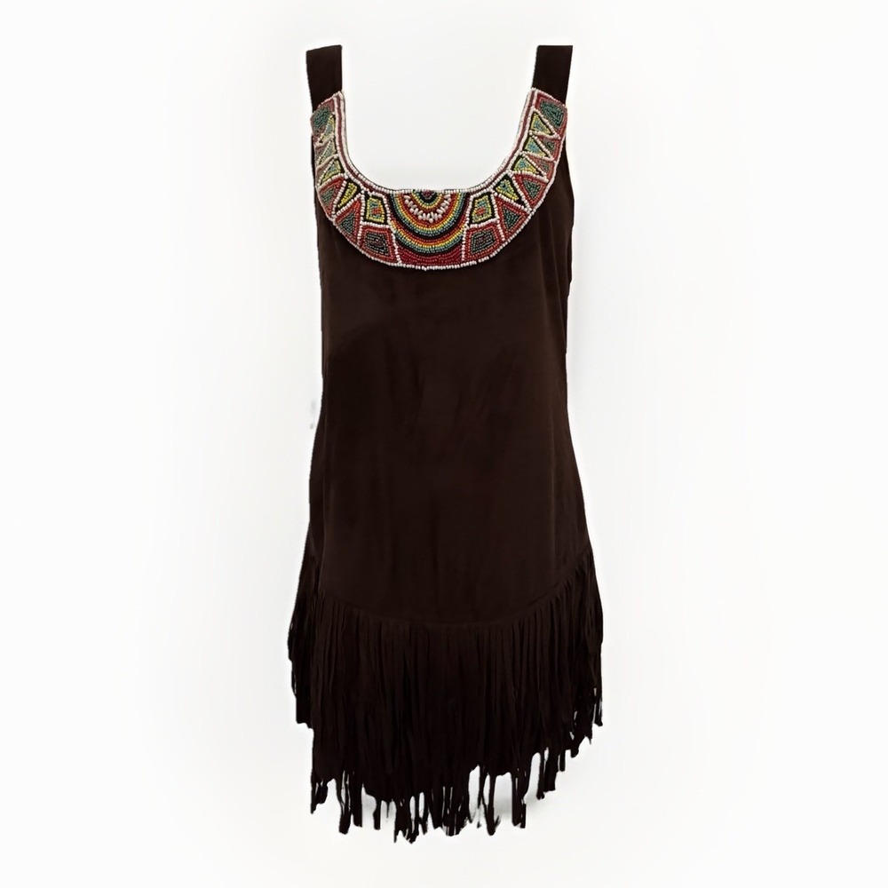 DREAMGIRL Dress Womens L Brown Native American Costume Beaded Festival Party